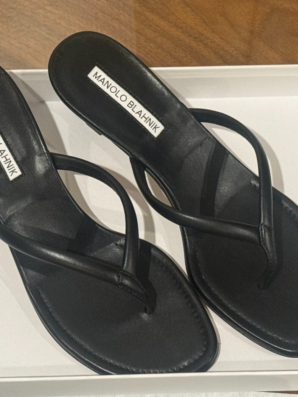 Manolo Blahnik 50mm Paterno Leather Thong Sandals